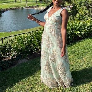 Romantic Adventure Dusty Sage Embroidery Tulle Maxi Dress